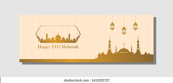 Islamic background, Happy eid mubarak banner illustration, Islamic greeting card
