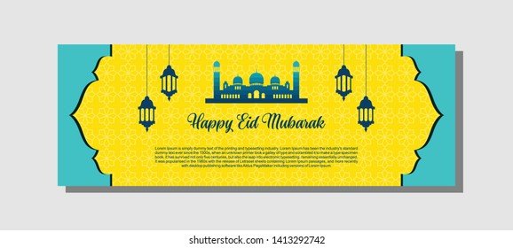 Islamic background, Happy eid mubarak banner illustration, Islamic greeting card
