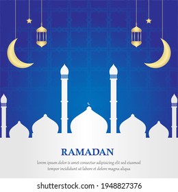 
Islamic background with illustration designs of mosques, lanterns, moon and stars. blue texture. design to commemorate the day of Ramadan Kareem celebration. .background template modern.
