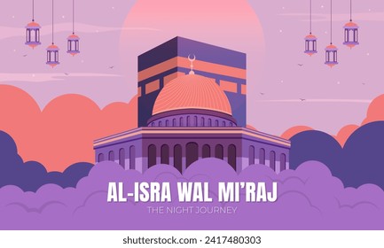 Islamic background for Isra Miraj celebration. Isra Miraj flat design