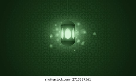 Fondo islámico con linterna en diseño verde y patrón árabe. Elegante fondo islámico para la campaña de vacaciones islámicas