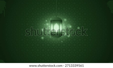 Islamic background with lantern in green design and arabic pattern. Elegant Islamic background for islamic holiday campaign