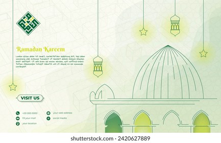 Islamischer Hintergrund mit Laterne, Stern und Moschee in Linie Kunst Design für Rmadan-Design, arabischer Text bedeuten ist ramadan Kareem.