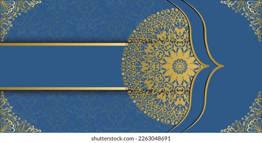 Islamic background with mandala decoration. Royal gorgeous arabesque style invitation card. Decorative golden floral mandala design background. Design for invitation, wedding card, Diwali, decoration.