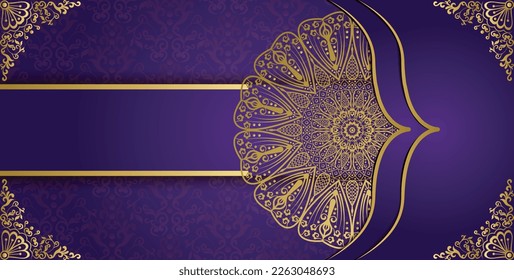 Islamic background with mandala decoration. Royal gorgeous arabesque style invitation card. Decorative golden floral mandala design background. Design for invitation, wedding card, Diwali, decoration.