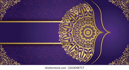 Islamic background with mandala decoration. Royal gorgeous arabesque style invitation card. Decorative golden floral mandala design background. Design for invitation, wedding card, Diwali, decoration.