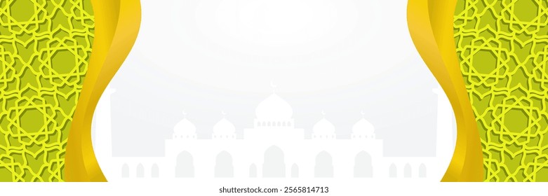 Islamic background with mandala ornament and mosque silhouette. Free copyspace area design. Template for banner, greeting card, poster for Islamic holidays.