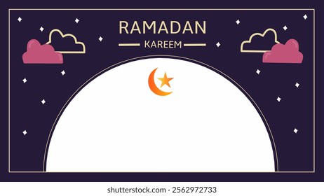 Islamic Background with moon, stars, and clouds at night. Ramadan kareem greeting banner.