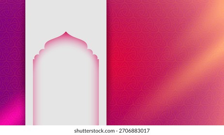 Islamischer Hintergrund mit Moschee-Bogen-Design auf Rot bunt im Schatten und Farbverlauf-Design. Islamischer Hintergrund für Ramadan oder islamische Urlaubsvorlage