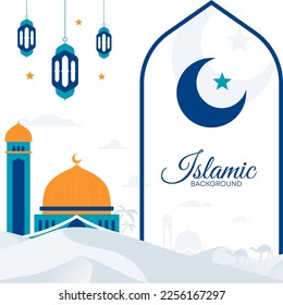 fondo islámico con mezquita y fondo lateral y blanco en la gran montaña. fondo ramadan kareem con luna y estrella Lujo musulmán Fondo de Arco con Patrón de Ornamento Decorativo