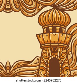 islamic background with mosque minaret illustration vector