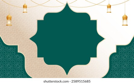 Islamic Background Ornamental for Ramadan Kareem,  Eid  Mubarak with copy space, Muslim greeting cards, invitations,banners and other. Arabic Muslim Holy Month Ramadan. Green, gray Islamic Background