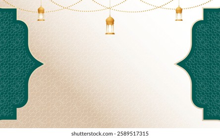 Islamic Background Ornamental for Ramadan Kareem,  Eid  Mubarak with copy space, Muslim greeting cards, invitations,banners and other. Arabic Muslim Holy Month Ramadan. Green, gray Islamic Background