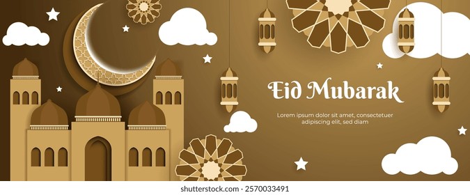islamic background paper cut design with brown and white color. great for ramadan kareem banner, eid mubarak card, muharram and other islamic event.
