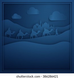 Islamic background paper cutting style arabic landscape