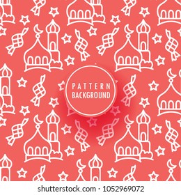 islamic background pattern with mosque and ketupat for eid mubarak
