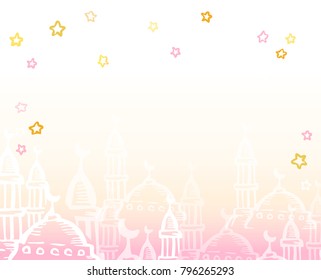 Islamic background for Ramadan Kareem - islamic blessed month, Eid al Fitr or Eid al Adha - muslim holidays. Arabic city. Vector banner, greeting card, poster.