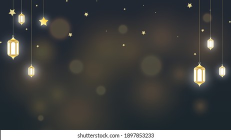 Islamic Background Ramadan Kareem, Eid Mubarak With Bokeh Light Vector Illustration