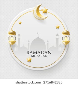 Fondo islámico para el Anuncio Ramadan Kareem o Eid Mubarak con color blanco y dorado Ideal para Anuncio, póster, publicación en redes sociales o Web