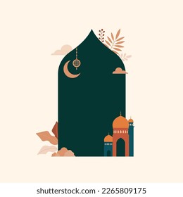 Islamic background for Ramadan Kareem greeting card  with retro boho design