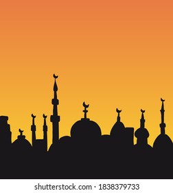 Islamic background. Ramadan Kareem vector illustration. Mosque landscape.