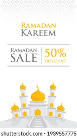 Islamic Background Ramadan Kareem, Vector illustration Mosque in morning color, banner for ramadan sale and discount perfect for marketing in ramadan kareem