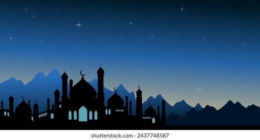 Islamischer Hintergrund. In: Ramadan Kareem Vector. Moschee Silhouette Hintergrund Design Illustration. Ramadan Hintergrund Design ähnlich für Grüße, Einladungen, Vorlagen, Banner, Websites oder Hintergrund. 