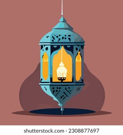 Islamic background with ramadan lantern and crescent moon illustration. Decoration for ramadan kareem, mawlid, iftar, isra miraj, eid al fitr adha and muharram.
