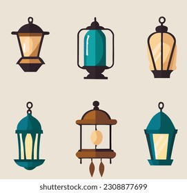 Islamic background with ramadan lantern and crescent moon illustration. Decoration for ramadan kareem, mawlid, iftar, isra miraj, eid al fitr adha and muharram.