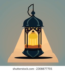 Fondo islámico con linterna ramadán e ilustración de luna creciente. Decoración para ramadan kareem, mawlid, iftar, isra miraj, eid al fitr adha y muharram.