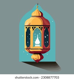 Fondo islámico con linterna ramadán e ilustración de luna creciente. Decoración para ramadan kareem, mawlid, iftar, isra miraj, eid al fitr adha y muharram.