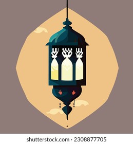 Islamic background with ramadan lantern and crescent moon illustration. Decoration for ramadan kareem, mawlid, iftar, isra miraj, eid al fitr adha and muharram.