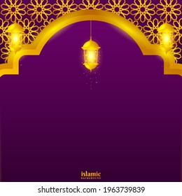 Islamic background with shiny gold lantern illustration