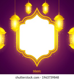 Islamic background with shiny gold lantern illustration