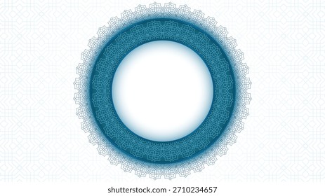 Islamic background with simple mandala in blue white and islamic pattern design. Islamic background for holiday celebration campaign