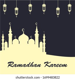 Islamic background soft color ramadhan and Eid Al-Fitr celebration, images of mosques accompanied by ornaments and lamp flat design vector for banners, posters, greeting cards, etc. 