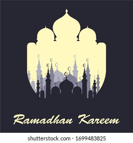 Islamic background soft color ramadhan and Eid Al-Fitr celebration, images of mosques accompanied by ornaments and lamp flat design vector for banners, posters, greeting cards, etc. 