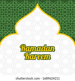Islamic Background Square Ramadan Kareem With Mosque and Pattern Green Gold and Grey Color
