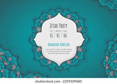Islamic background template in green mandala design for ramadan kareem greeting card design