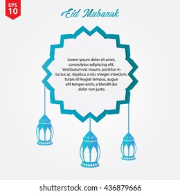 Islamic Background Template with Hanging Lantern in White Blue Color