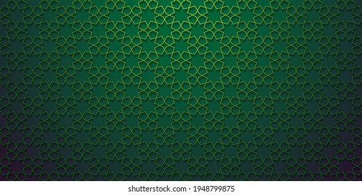 Islamic Background Vector - Abstract Geometric Pattern Ornament Background For Moslem Ramadan Kareem, Eid Mubarak and Another Moslem Celebration Day Green Dark Gradient Color Banner Template Backdrop 