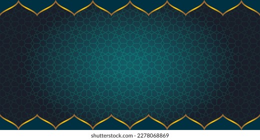 Islamic Background Vector Geometric Ornament Pattern Dark Teal Gradient With Gold Accent For Ramadan Kareem Eid Mubarak