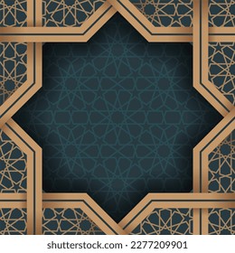 Islamic Background Vector Geometric x Ornament Abstract Background Square Layout Dark Green and Gold Color