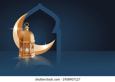 Islamic background vector graphic with lantern, moon, mosque for any business especially for Islamic events such as Ramadan, Eid Al fitr, Eid al Adha, muharam, etc.