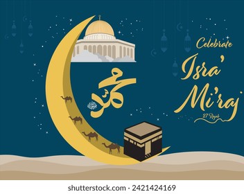 Islamic Background Vector Illustration Template. Al-Isra wal Mi'raj means The night journey of Prophet Muhammad