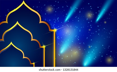 islamic background, vector illustration,a beautiful and neat three-storey multi-storey mosque background insulated in blue 