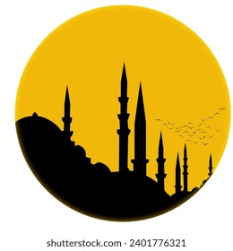  Islamic background vector perfect for Ramadan, Kandil, Laylat al-Qadr, or Kadir Gecesi themes. Mosque, Birds, Sun.