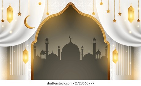 islamic background with white and golden element design. great for ramadan kareem, eid mubarak, muharram and others islamic holiday