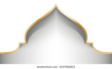 Islamic Background,Arch golden frame of Dome Mosques Door with shadow on white background,Vetor element symbol islamic for Eid al Adha,Eid al fitr,Mubarak,New year Muharram,Ramadan Kareem background