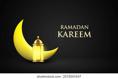 Islamic banner background with crescent moon, and lantern. vector illustration